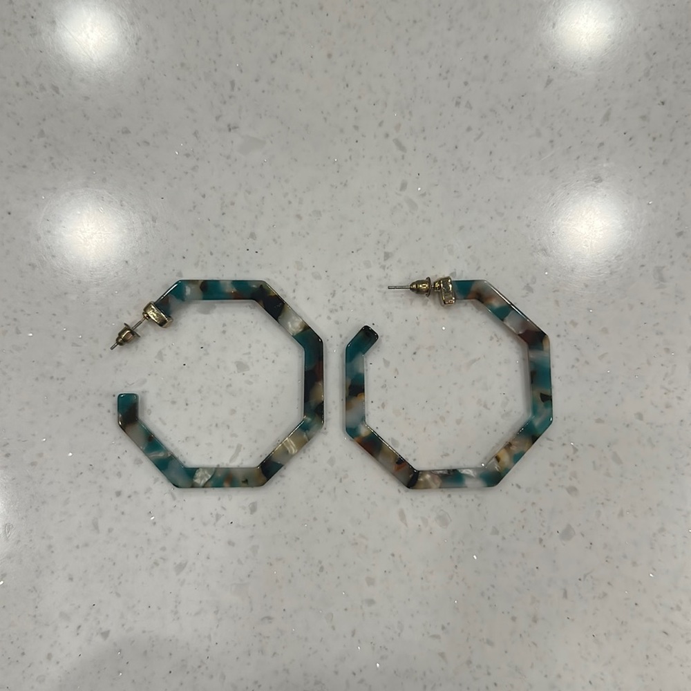 Blue and Brown geometric Hoop Earrings
